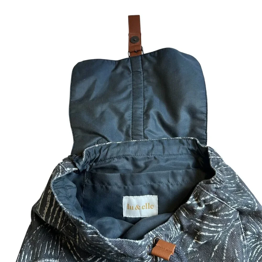 Lu & Elle Gray White & Dark Green Backpack with Brown Faux Leather Straps NWOT
